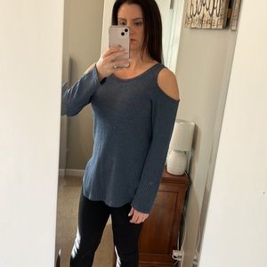 Cold shoulder smoky blue sweater